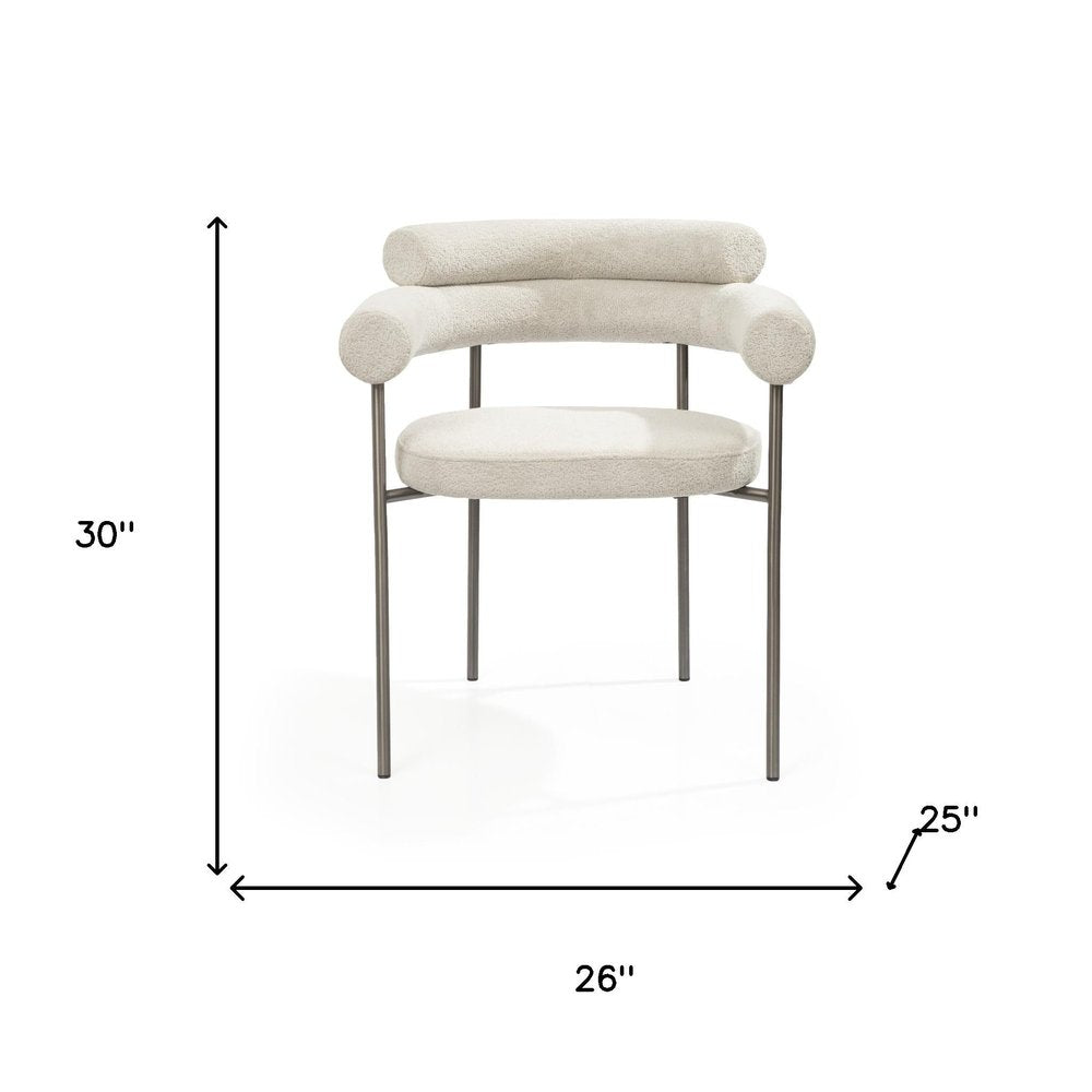 Set of Two Light Gray and Gunmetal Boucle and Stainless Steel Open Back Dining Arm Chairs HomeRoots