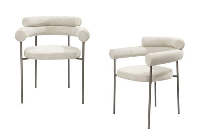 Set of Two Light Gray and Gunmetal Boucle and Stainless Steel Open Back Dining Arm Chairs HomeRoots