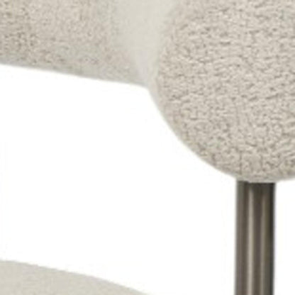 Set of Two Light Gray and Gunmetal Boucle and Stainless Steel Open Back Dining Arm Chairs HomeRoots