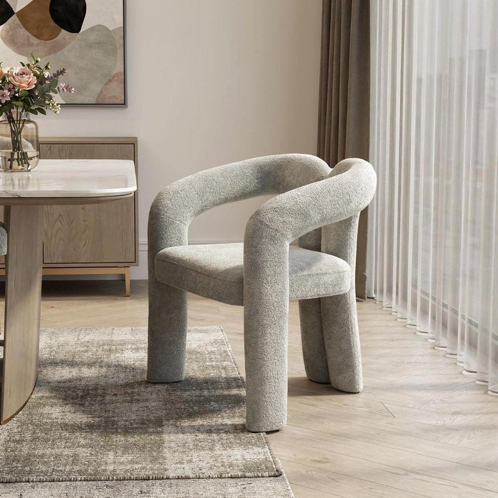 Dark Gray Boucle Partially Open Back Dining Arm Chair HomeRoots