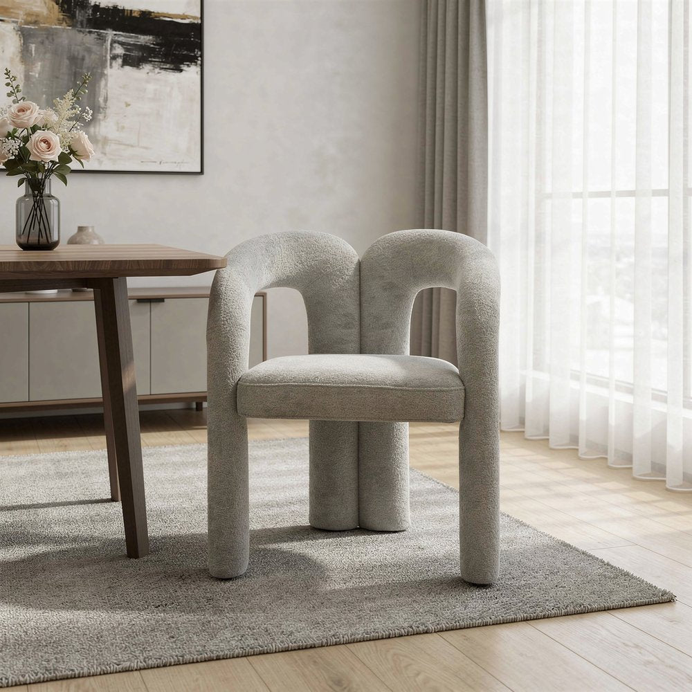 Dark Gray Boucle Partially Open Back Dining Arm Chair HomeRoots