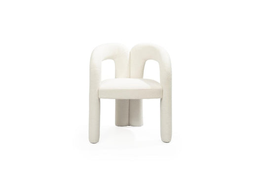 White Boucle Partially Open Back Dining Arm Chair HomeRoots