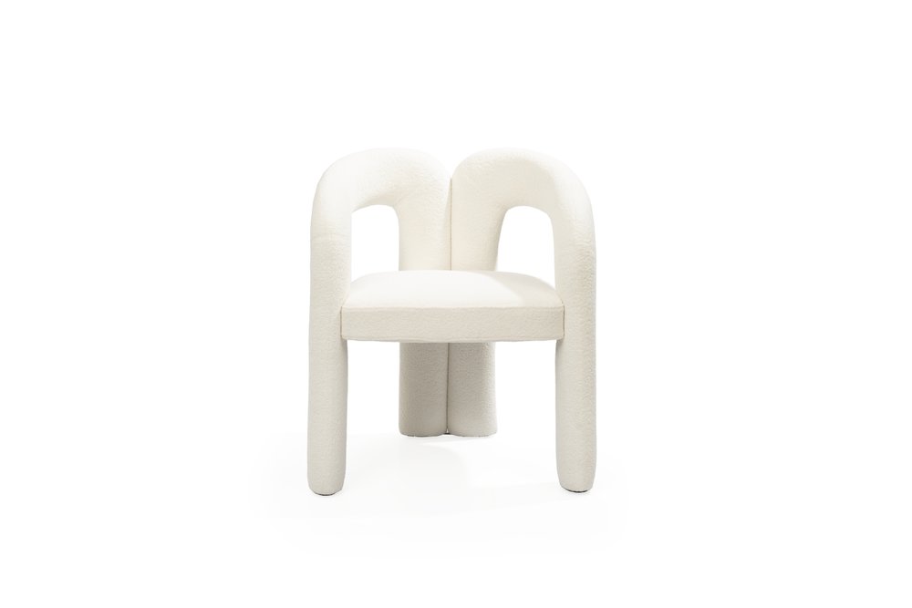 White Boucle Partially Open Back Dining Arm Chair HomeRoots