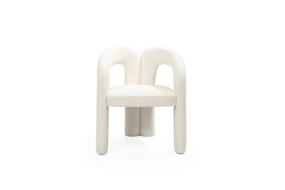 White Boucle Partially Open Back Dining Arm Chair HomeRoots