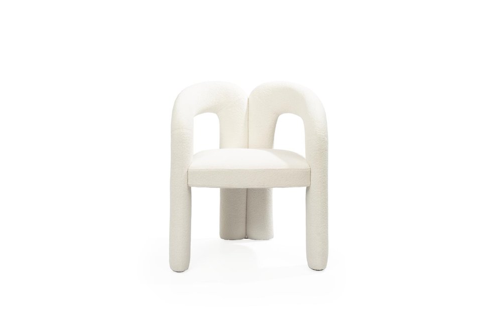 White Boucle Partially Open Back Dining Arm Chair HomeRoots