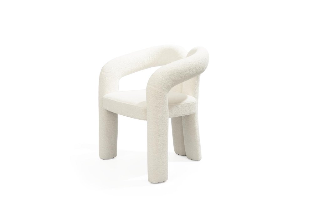 White Boucle Partially Open Back Dining Arm Chair HomeRoots