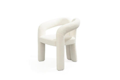 White Boucle Partially Open Back Dining Arm Chair HomeRoots