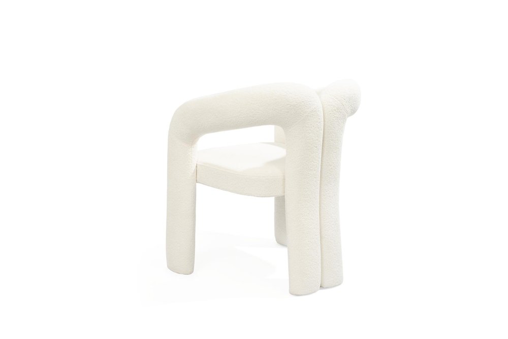 White Boucle Partially Open Back Dining Arm Chair HomeRoots