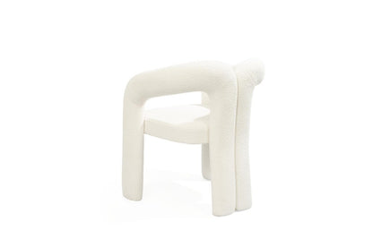 White Boucle Partially Open Back Dining Arm Chair HomeRoots
