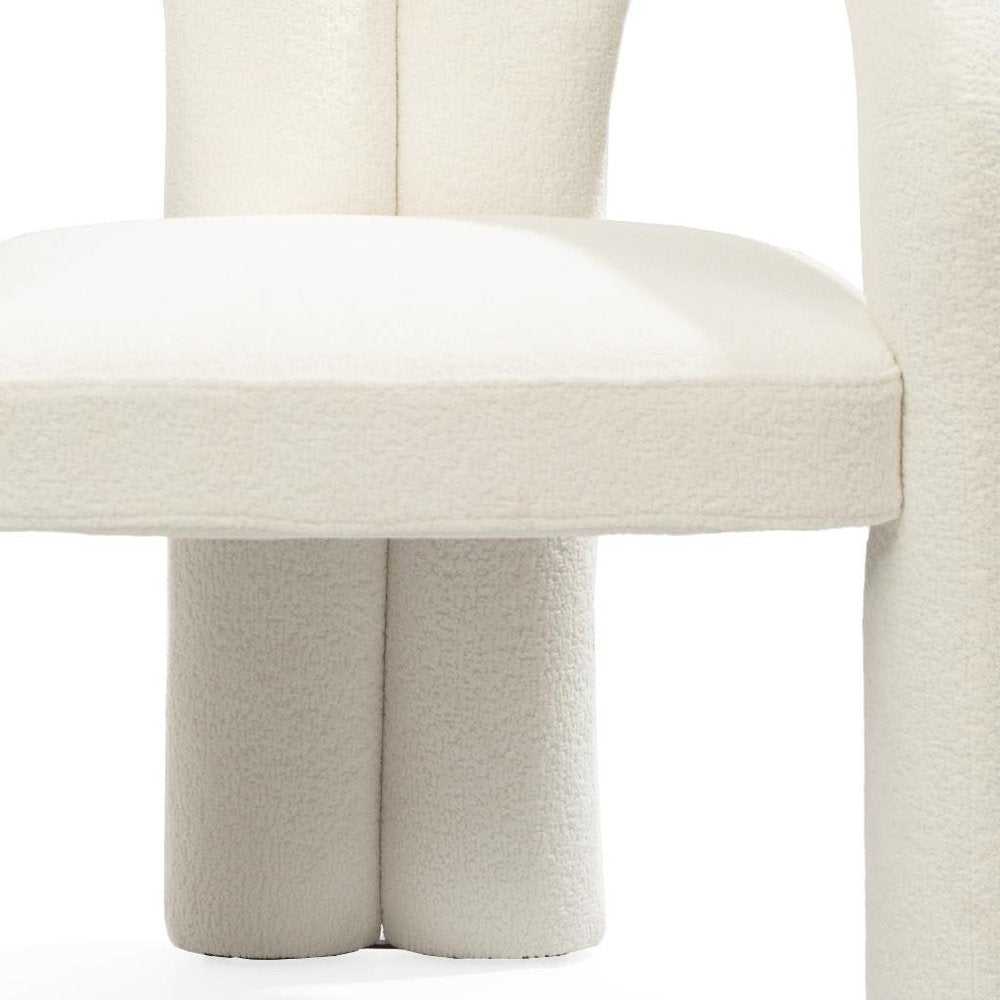 White Boucle Partially Open Back Dining Arm Chair HomeRoots