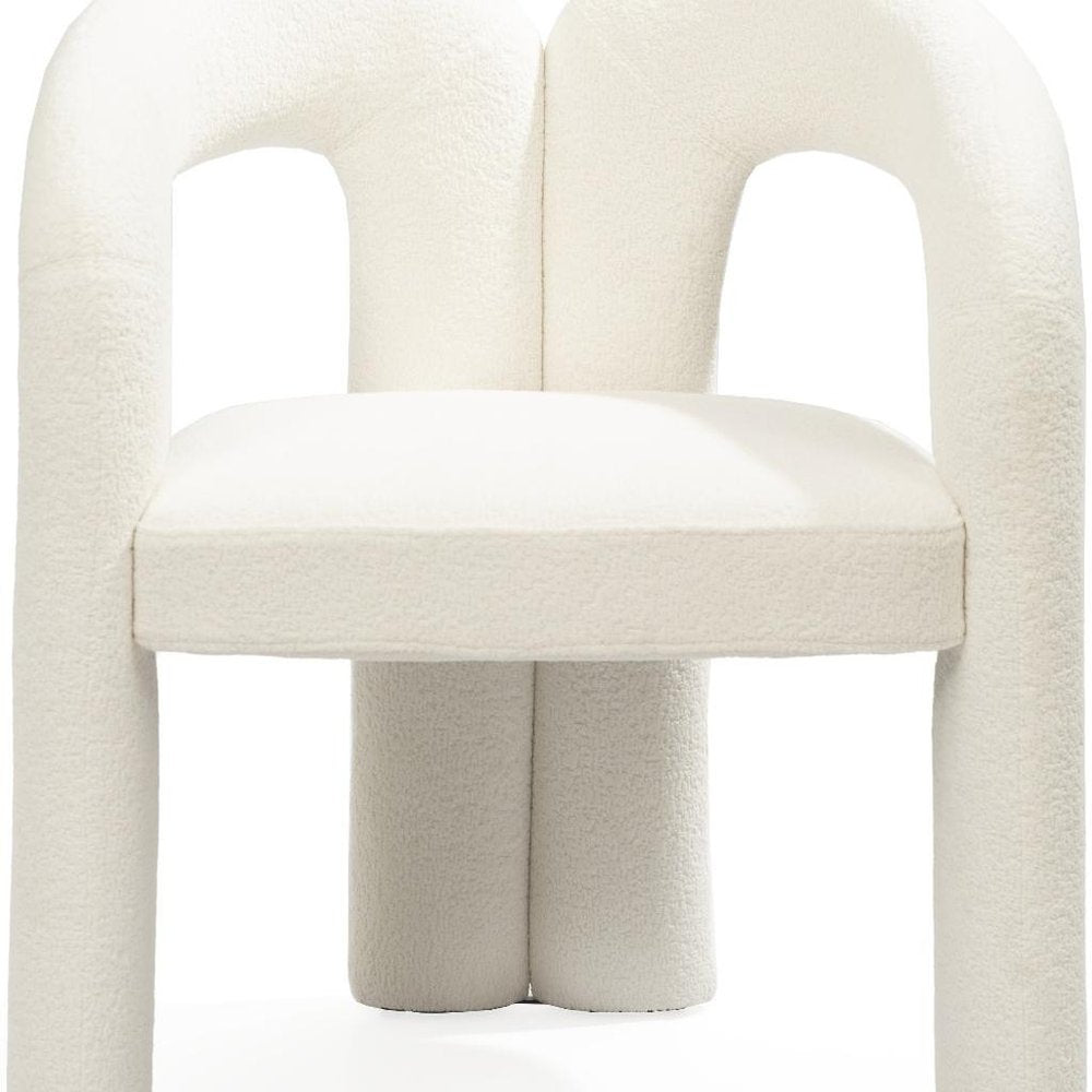 White Boucle Partially Open Back Dining Arm Chair HomeRoots