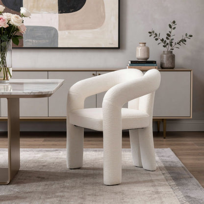 White Boucle Partially Open Back Dining Arm Chair HomeRoots