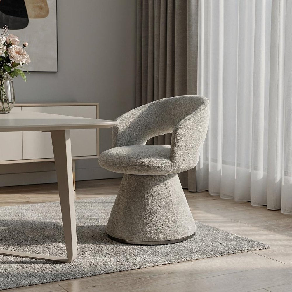Dark Gray Boucle Partially Open Back Swivel Dining Arm Chair HomeRoots