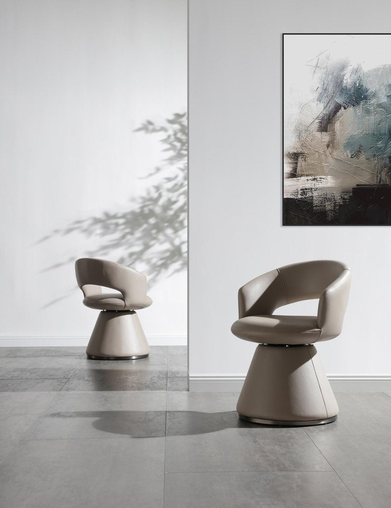 Gray Faux Leather and Steel Open Back Swivel Dining Arm Chair — view 1