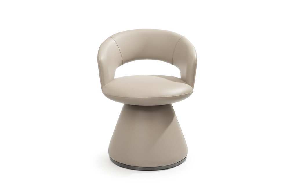 Gray Faux Leather and Steel Open Back Swivel Dining Arm Chair — view 2
