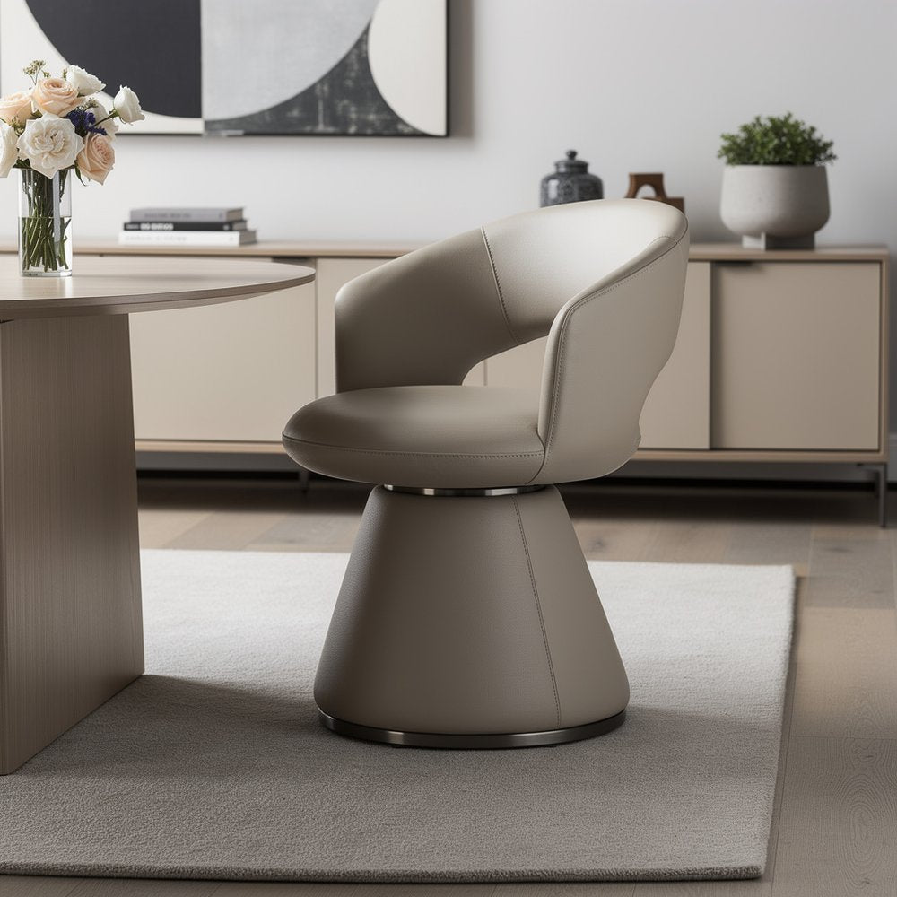 Gray Faux Leather and Steel Open Back Swivel Dining Arm Chair — view 8