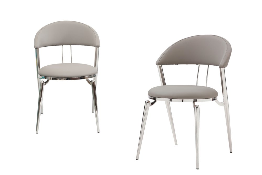 Set of Two Gray and Silver Faux Leather and Stainless Steel Open Back Dining Side Chairs HomeRoots