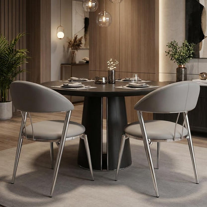 Set of Two Gray and Silver Faux Leather and Stainless Steel Open Back Dining Side Chairs HomeRoots