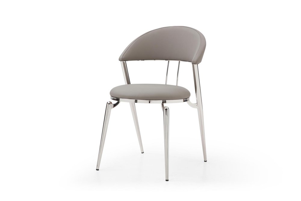 Set of Two Gray and Silver Faux Leather and Stainless Steel Open Back Dining Side Chairs HomeRoots