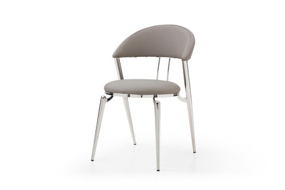 Set of Two Gray and Silver Faux Leather and Stainless Steel Open Back Dining Side Chairs HomeRoots