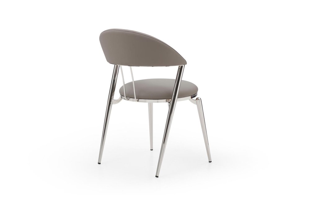 Set of Two Gray and Silver Faux Leather and Stainless Steel Open Back Dining Side Chairs HomeRoots