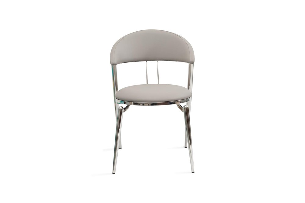 Set of Two Gray and Silver Faux Leather and Stainless Steel Open Back Dining Side Chairs HomeRoots