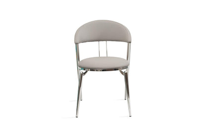 Set of Two Gray and Silver Faux Leather and Stainless Steel Open Back Dining Side Chairs HomeRoots