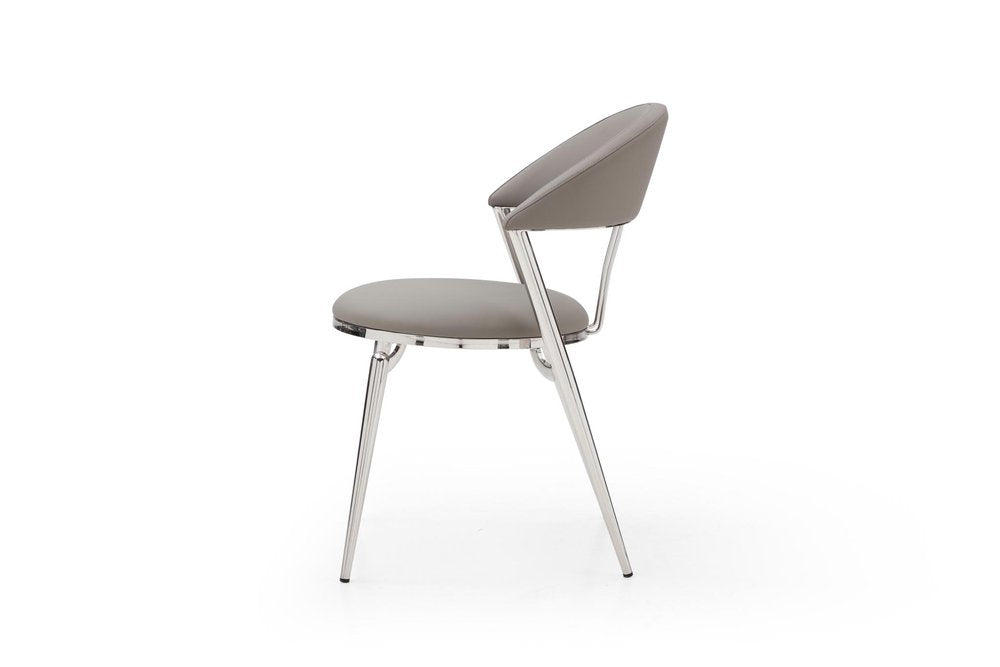 Set of Two Gray and Silver Faux Leather and Stainless Steel Open Back Dining Side Chairs HomeRoots