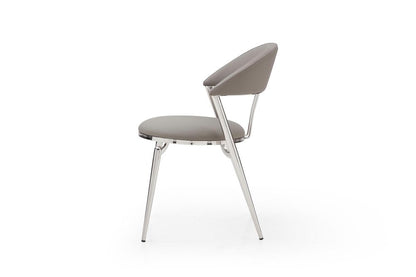 Set of Two Gray and Silver Faux Leather and Stainless Steel Open Back Dining Side Chairs HomeRoots