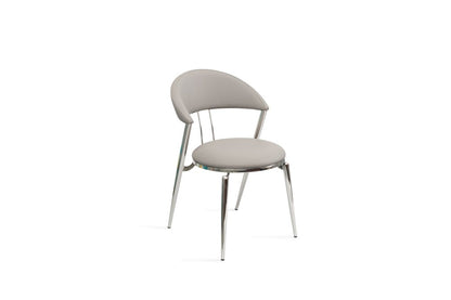 Set of Two Gray and Silver Faux Leather and Stainless Steel Open Back Dining Side Chairs HomeRoots