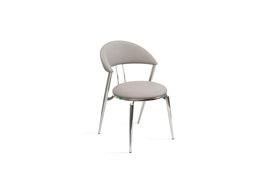 Set of Two Gray and Silver Faux Leather and Stainless Steel Open Back Dining Side Chairs HomeRoots