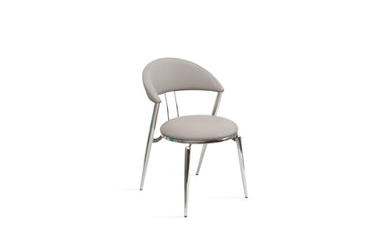 Set of Two Gray and Silver Faux Leather and Stainless Steel Open Back Dining Side Chairs HomeRoots