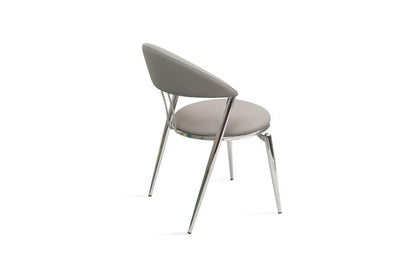 Set of Two Gray and Silver Faux Leather and Stainless Steel Open Back Dining Side Chairs HomeRoots