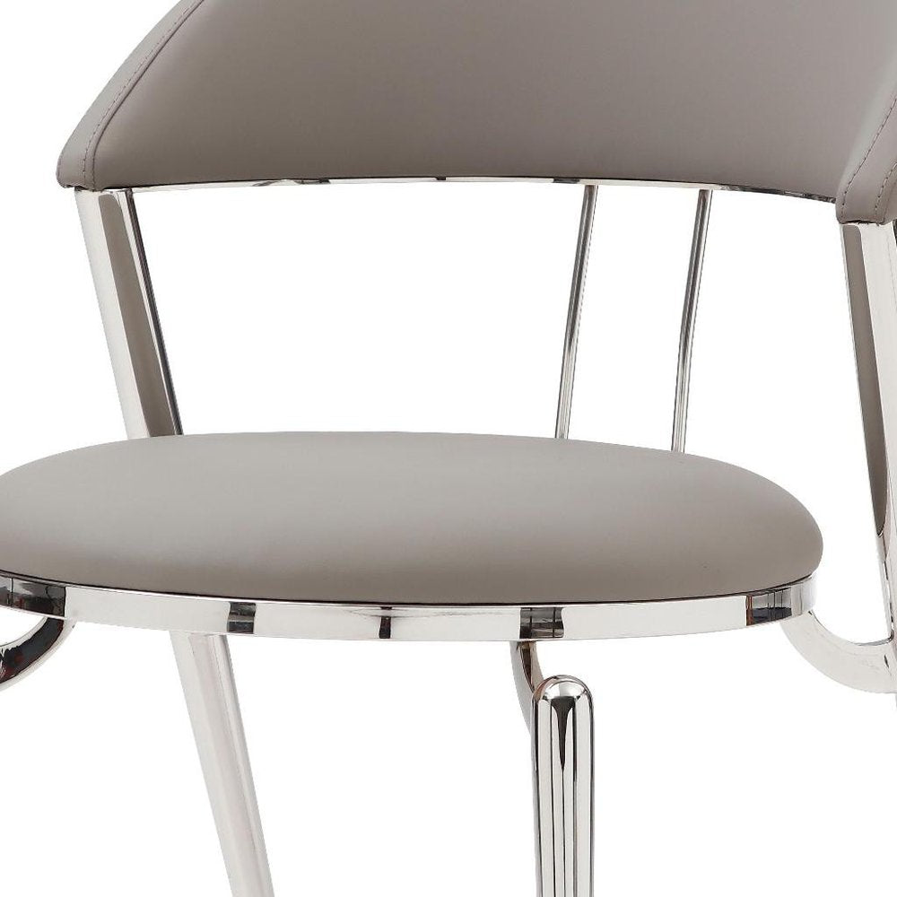 Set of Two Gray and Silver Faux Leather and Stainless Steel Open Back Dining Side Chairs HomeRoots