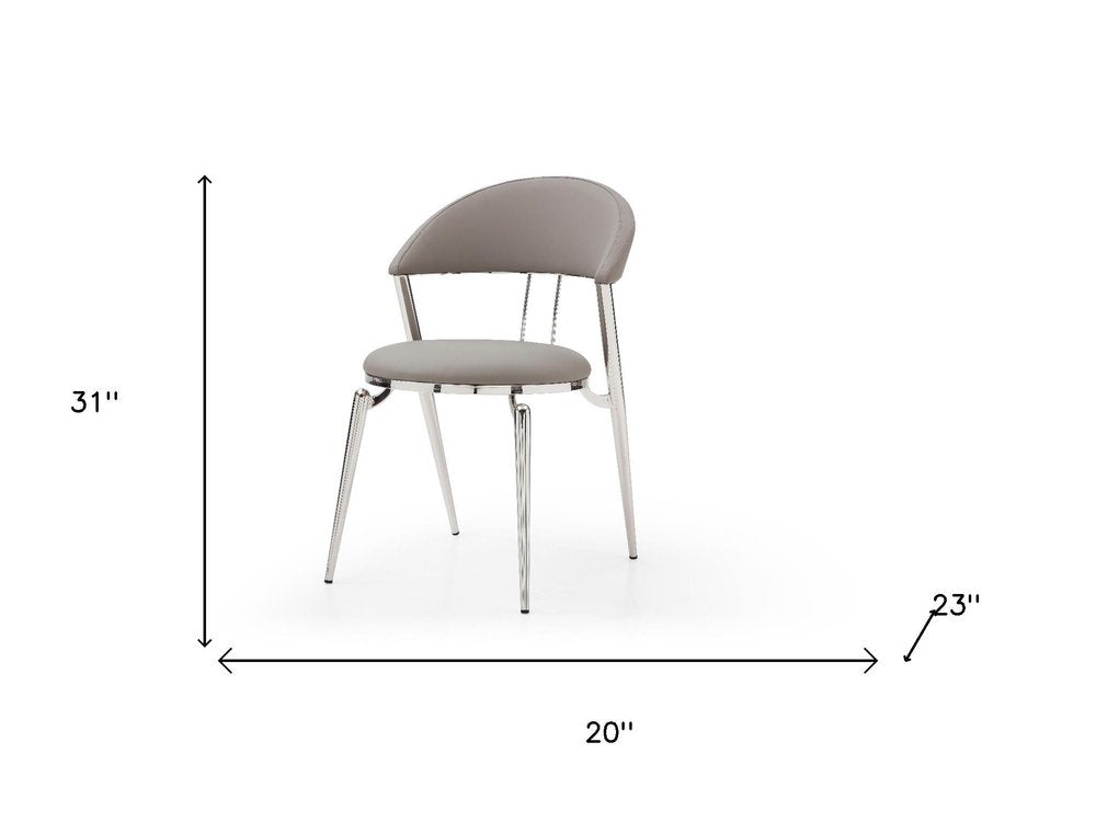 Set of Two Gray and Silver Faux Leather and Stainless Steel Open Back Dining Side Chairs HomeRoots