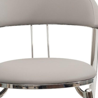 Set of Two Gray and Silver Faux Leather and Stainless Steel Open Back Dining Side Chairs HomeRoots
