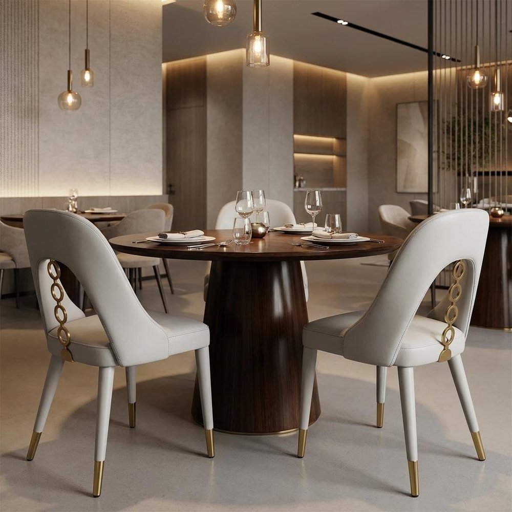 Set of Two Gray and Gold Faux Leather and Stainless Steel Dining Side Chairs HomeRoots