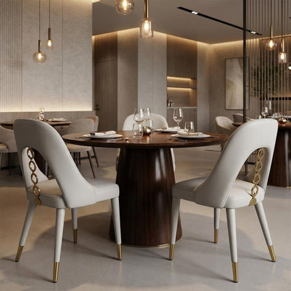Set of Two Gray and Gold Faux Leather and Stainless Steel Dining Side Chairs HomeRoots