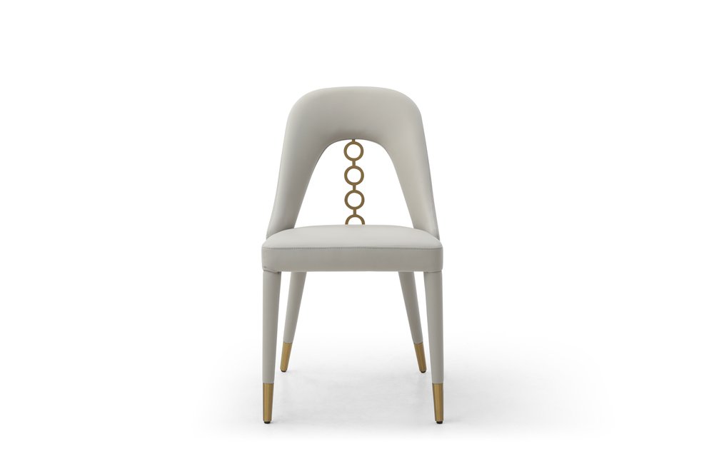 Set of Two Gray and Gold Faux Leather and Stainless Steel Dining Side Chairs HomeRoots