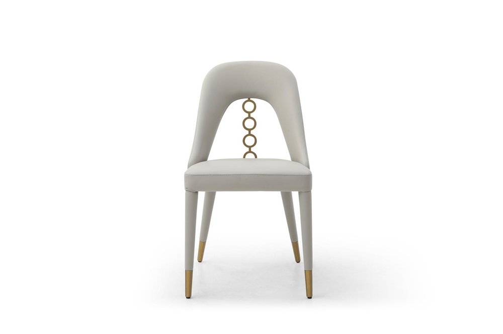 Set of Two Gray and Gold Faux Leather and Stainless Steel Dining Side Chairs HomeRoots