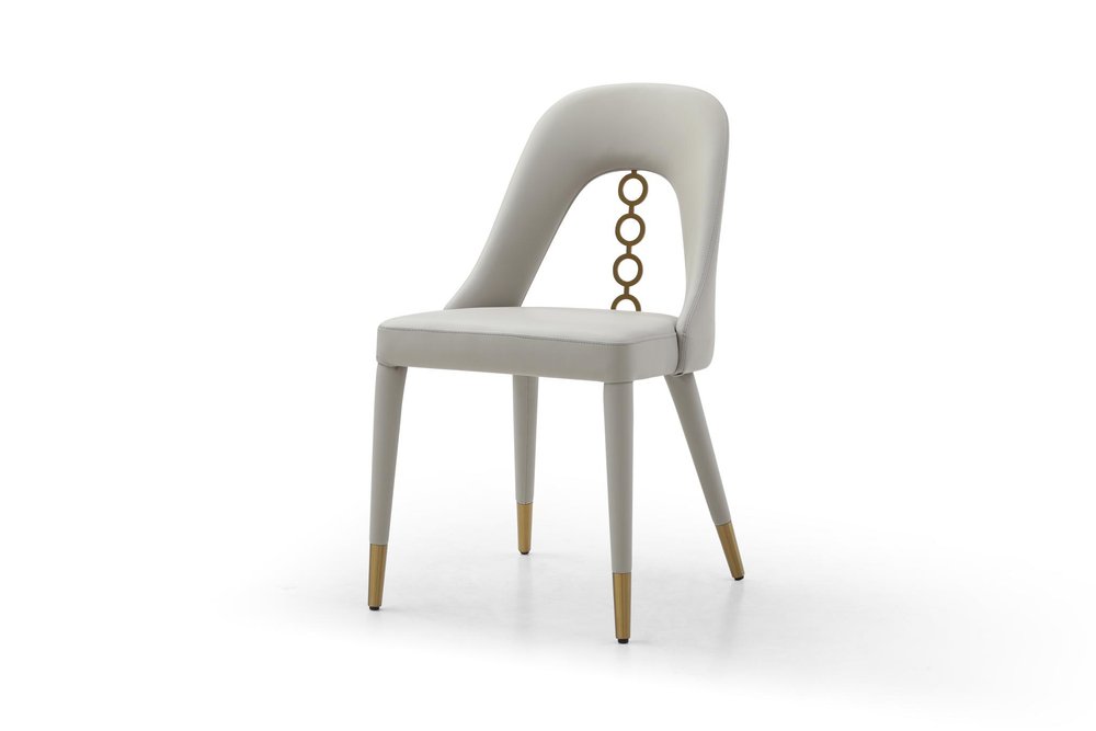 Set of Two Gray and Gold Faux Leather and Stainless Steel Dining Side Chairs HomeRoots