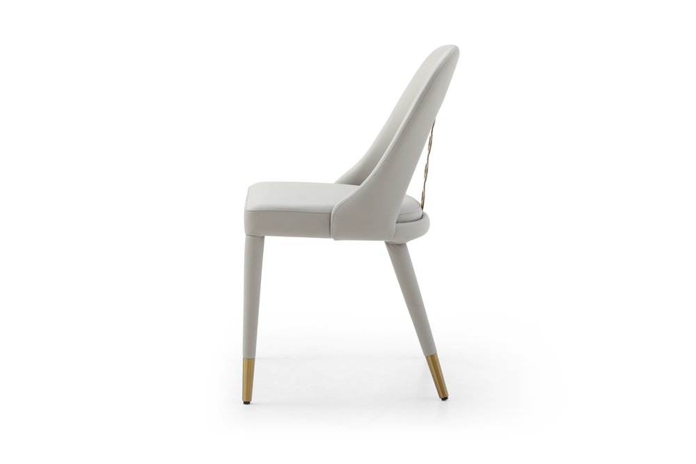 Set of Two Gray and Gold Faux Leather and Stainless Steel Dining Side Chairs HomeRoots