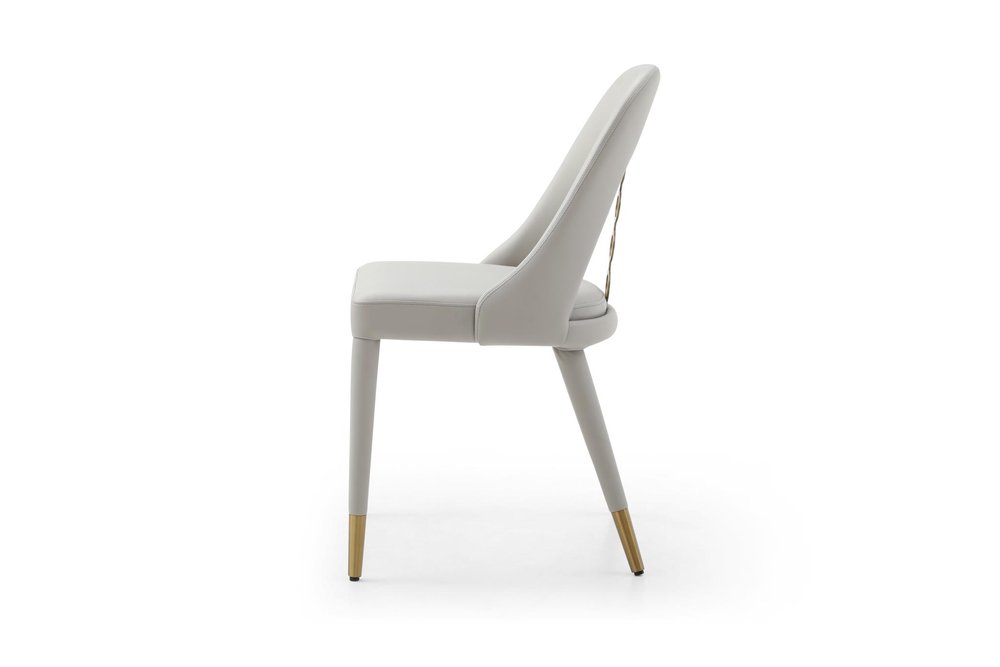 Set of Two Gray and Gold Faux Leather and Stainless Steel Dining Side Chairs HomeRoots