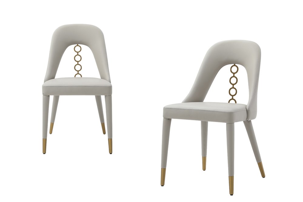 Set of Two Gray and Gold Faux Leather and Stainless Steel Dining Side Chairs HomeRoots