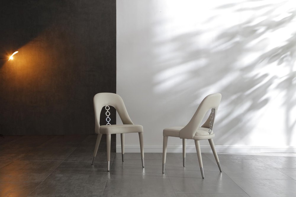 Set of Two Gray and Silver Faux Leather and Stainless Steel Dining Side Chairs HomeRoots