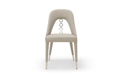Set of Two Gray and Silver Faux Leather and Stainless Steel Dining Side Chairs HomeRoots
