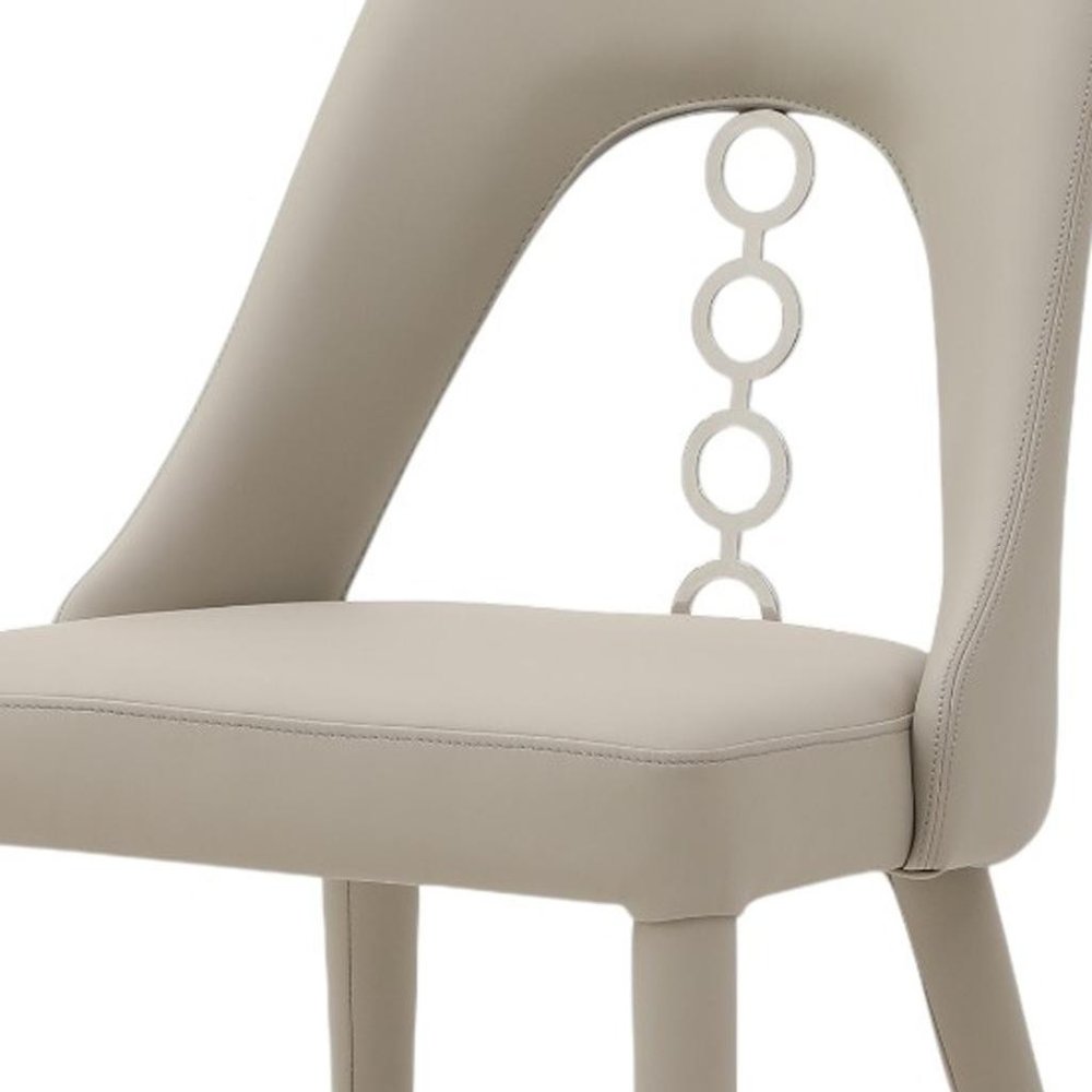 Set of Two Gray and Silver Faux Leather and Stainless Steel Dining Side Chairs HomeRoots