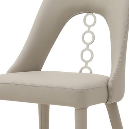 Set of Two Gray and Silver Faux Leather and Stainless Steel Dining Side Chairs HomeRoots