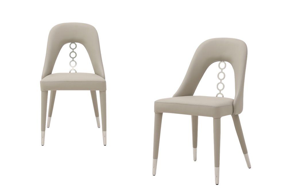 Set of Two Gray and Silver Faux Leather and Stainless Steel Dining Side Chairs HomeRoots