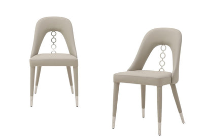 Set of Two Gray and Silver Faux Leather and Stainless Steel Dining Side Chairs HomeRoots